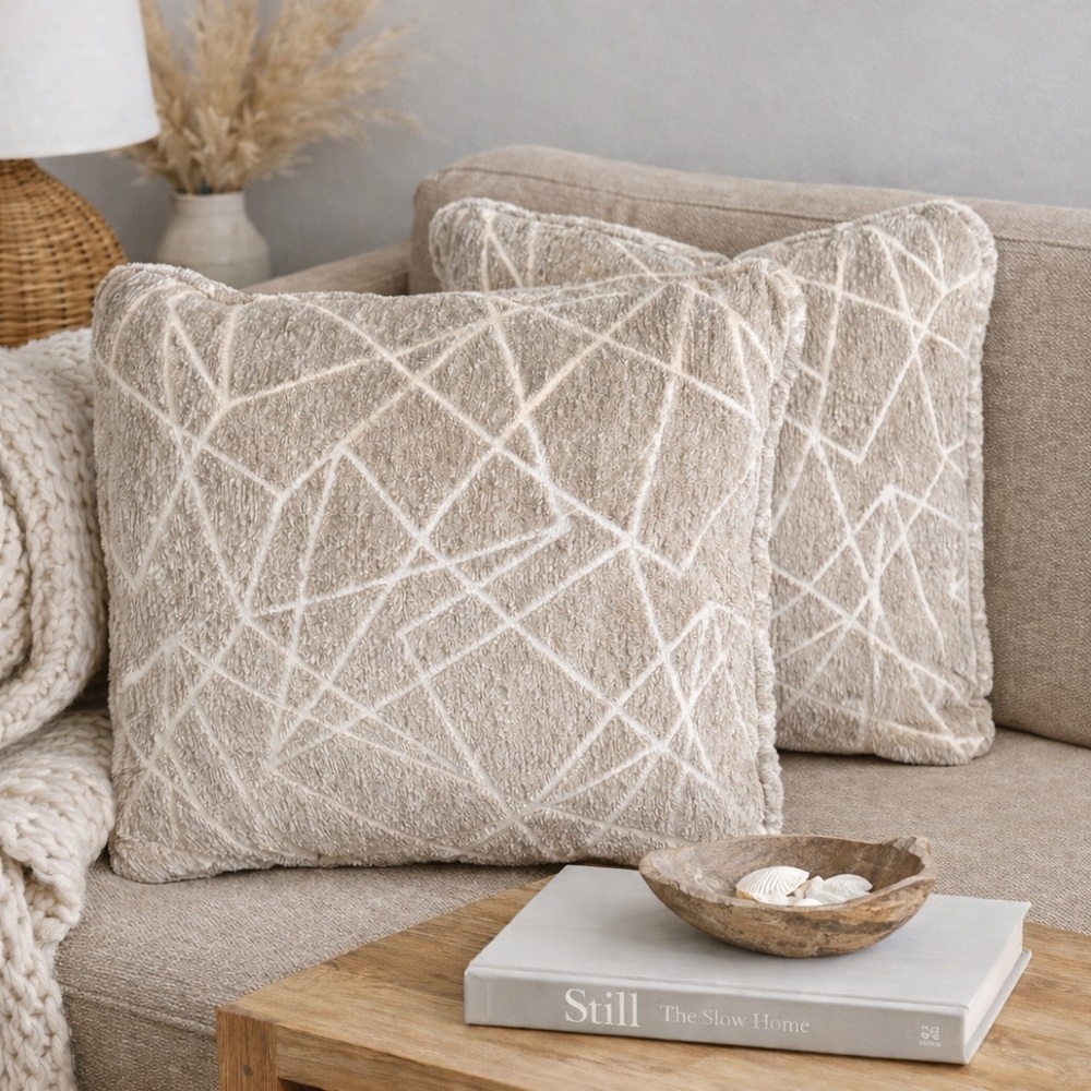 Set of Two Textured Cream Throw Pillows – Never Used